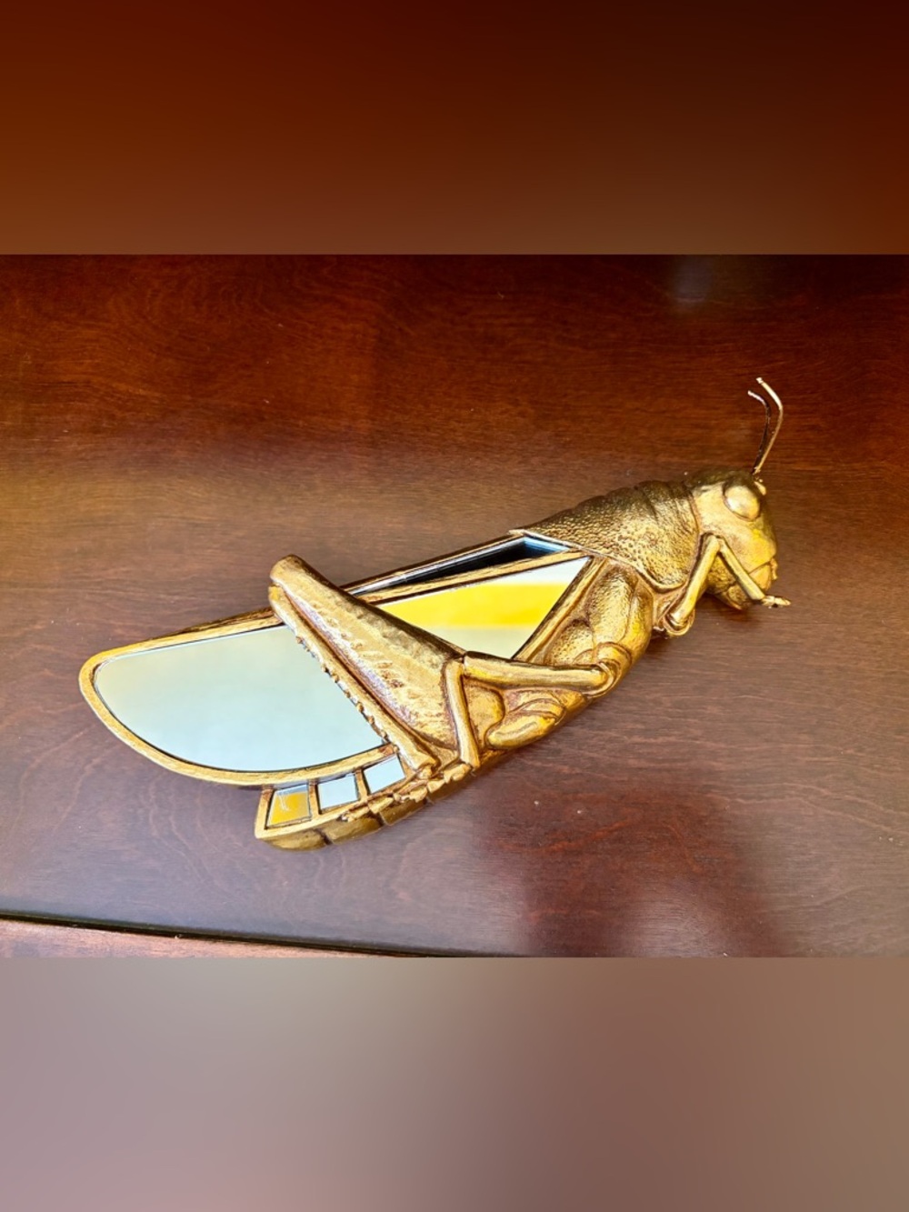 Gold Tone Resin Mirrored Grasshopper Wall Decoration